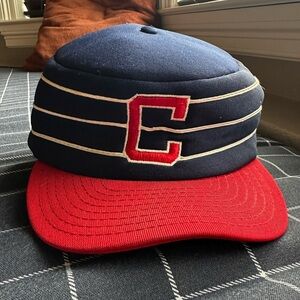 Vintage Cleveland Baseball Hat with C Logo- Stripes- Foam-Pillbox